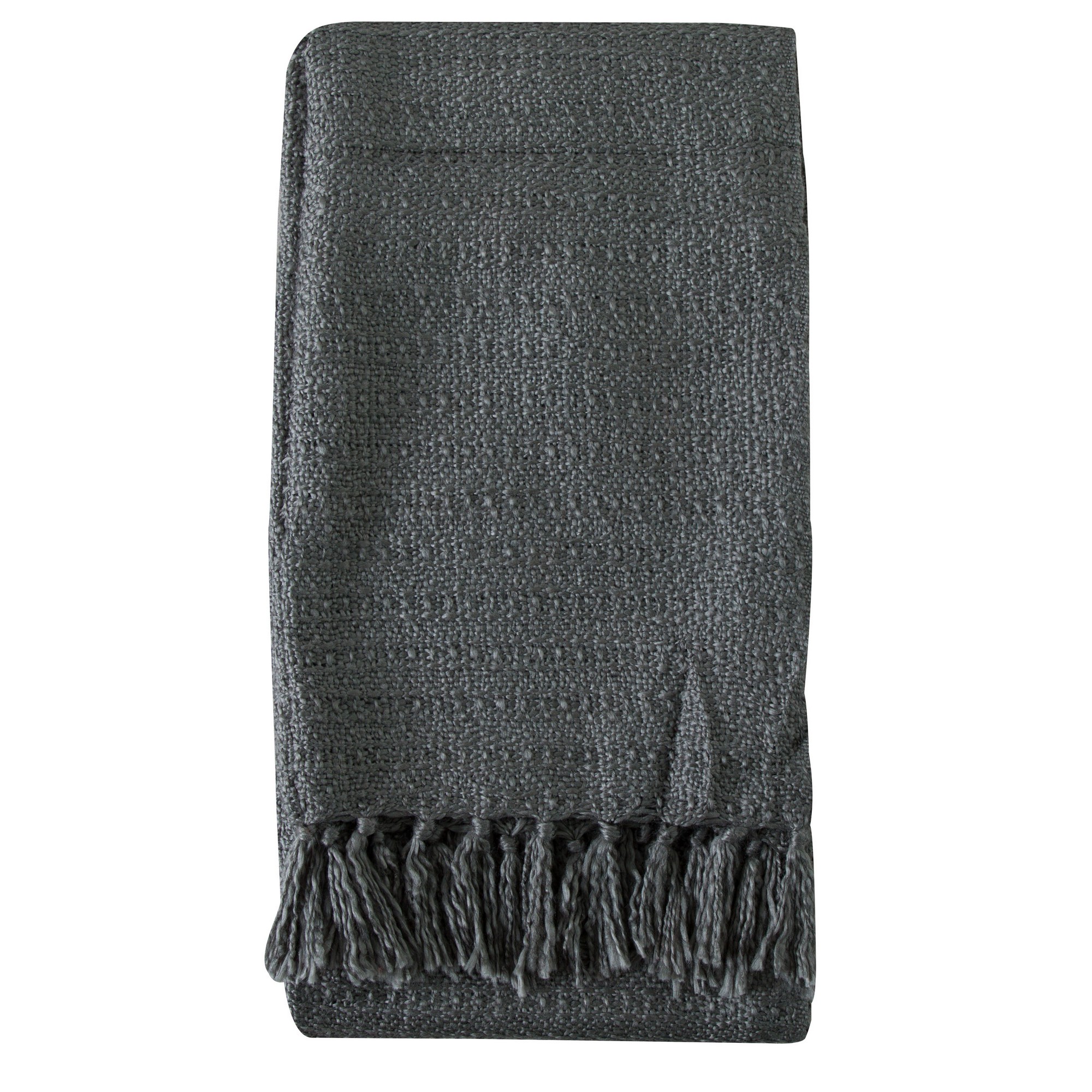 Retreat Woven Tassel Textured Throw In Grey